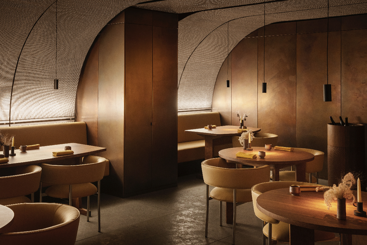 Elegant interior of Ikoyi restaurant showcasing modern design with upscale dining setup in a luxurious ambiance.