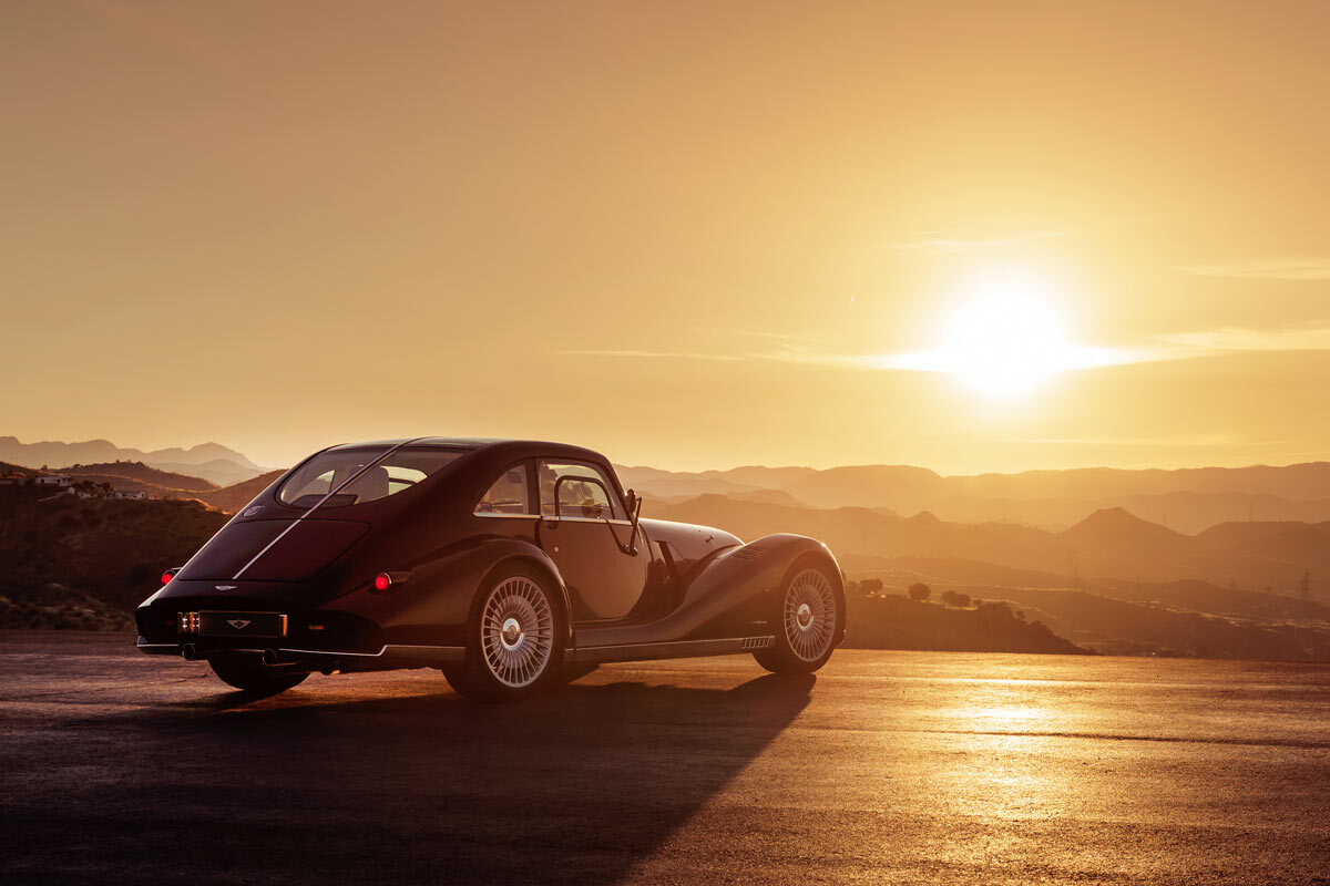 Morgan Midsummer Coupe 2 in a scenic setting, showcasing its elegant design and classic British craftsmanship.