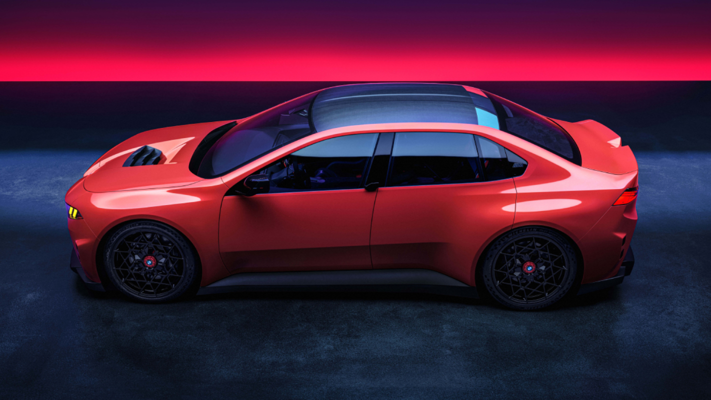 BMW M series car showcasing sleek exterior design from a side-top angle in vibrant sRGB color profile.
